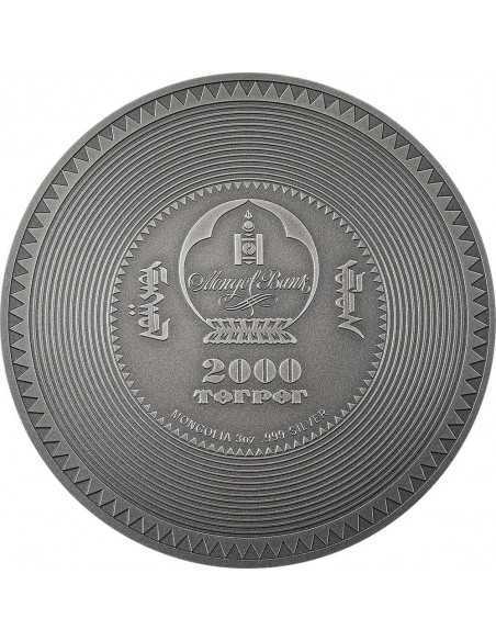 VAIROCHANA BUDDHA MANDALA Archeology Symbolism Antiqued 3 Oz Silver Coin 2000 Togrog Mongolia 2022 - Coins & More - Isole Cook