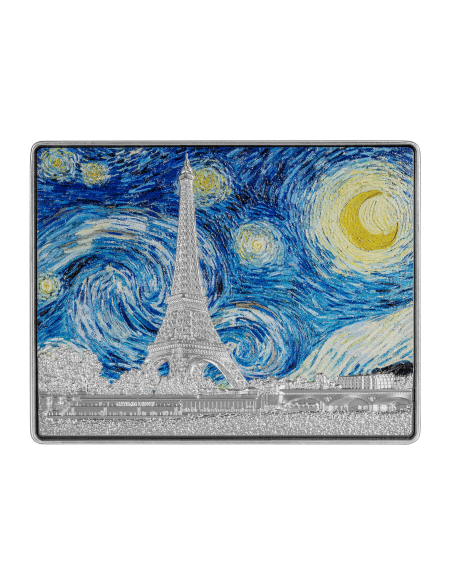 STARRY NIGHT IN PARIS Colored 1 Oz Silver & 14 Oz Copper Coin 5000 Francs Chad 2023 - Coins & More - Chad