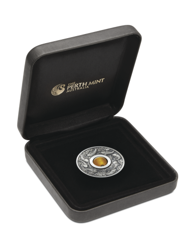 Tuvalu 2018 GOOD LUCK ROTATING Yellow Topaz CHARM $1 1oz Silver Antiqued Coin - Coins & More - Oceania