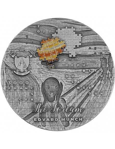 THE SCREAM By Edvard Munch So Puzzle Art 3 Oz Silver Coin 3000 Francs Cameroon 2022 - Coins & More - Cameroun