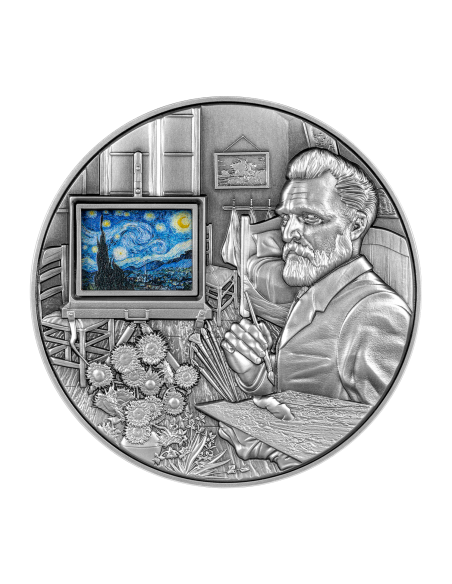 VINCENT VAN GOGH MASTERPIECES 5 Oz Silver & 38 Oz Copper Coin 25000 Francs Chad 2023