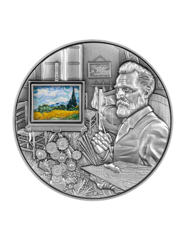 VINCENT VAN GOGH MASTERPIECES 5 Oz Silver & 38 Oz Copper Coin 25000 Francs Chad 2023