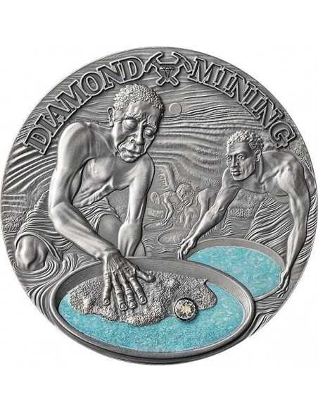 DIAMOND MINING Earth Treasures 50g Silver Coin 2000 Francs Cameroon 2023 - Coins & More - Camerun