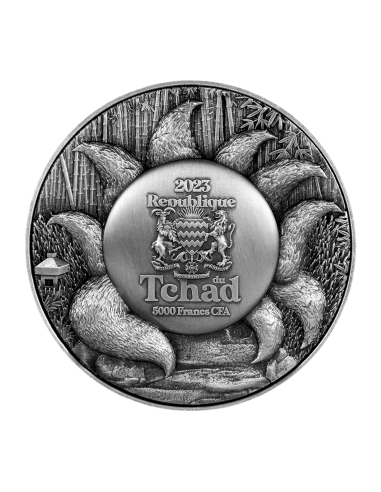 NINE TAILED FOX 1 Oz Silver & 4.5 Oz Copper Coin 5000 Francs Chad 2023 - Coins & More - Tchad