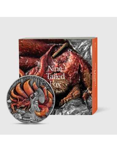 NINE TAILED FOX 1 Oz Silver & 4.5 Oz Copper Coin 5000 Francs Chad 2023 - Coins & More - Tchad