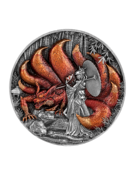 NINE TAILED FOX 1 Oz Silver & 4.5 Oz Copper Coin 5000 Francs Chad 2023 - Coins & More - Tchad