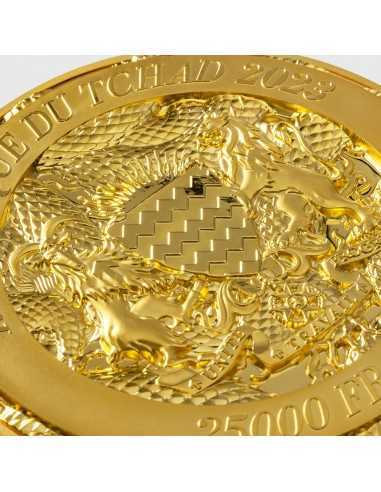 TRIPLE DRAGONS GILDED 5 Oz Silver & 32.15 Oz Copper Coin 25000 Francs Chad 2023 - Coins & More - Chad