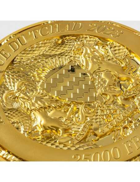 TRIPLE DRAGONS GILDED 5 Oz Silver & 32.15 Oz Copper Coin 25000 Francs Chad 2023 - Coins & More - Chad