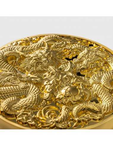 TRIPLE DRAGONS GILDED 5 Oz Silver & 32.15 Oz Copper Coin 25000 Francs Chad 2023 - Coins & More - Chad