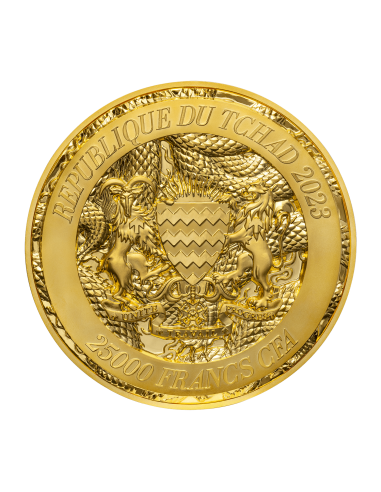 TRIPLE DRAGONS GILDED 5 Oz Silver & 32.15 Oz Copper Coin 25000 Francs Chad 2023 - Coins & More - Chad