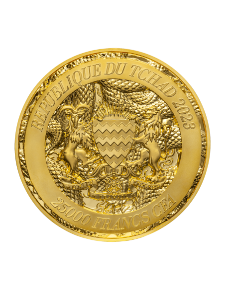 TRIPLE DRAGONS GILDED 5 Oz Silver & 32.15 Oz Copper Coin 25000 Francs Chad 2023 - Coins & More - Chad