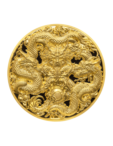 TRIPLE DRAGONS GILDED 5 Oz Silver & 32.15 Oz Copper Coin 25000 Francs Chad 2023 - Coins & More - Chad