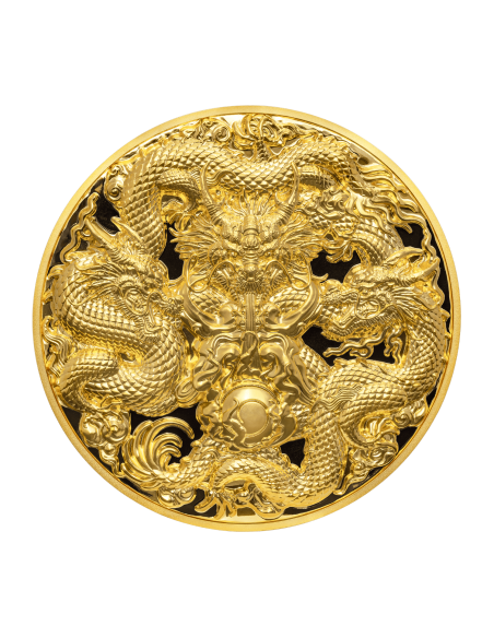 TRIPLE DRAGONS GILDED 5 Oz Silver & 32.15 Oz Copper Coin 25000 Francs Chad 2023 - Coins & More - Chad