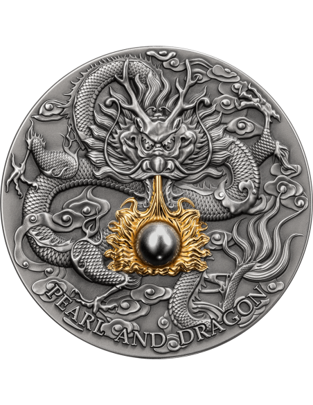 BLACK PEARL AND DRAGON Divine Pearls 2 Oz Silver Coin 5$ Niue 2023