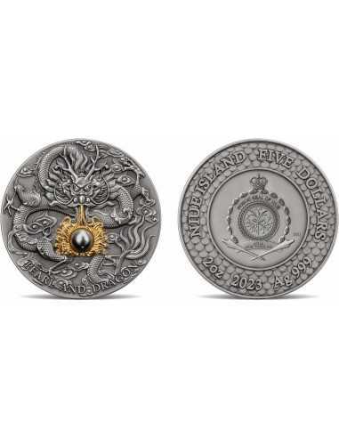 BLACK PEARL AND DRAGON Divine Pearls 2 Oz Silver Coin 5$ Niue 2023