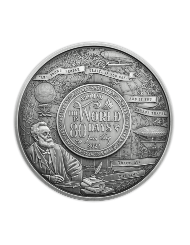 AROUND THE WORLD IN 80 DAYS 150th Anniversary Silver Coin 500 Francs Djibouti 2023 - Coins & More - Africa