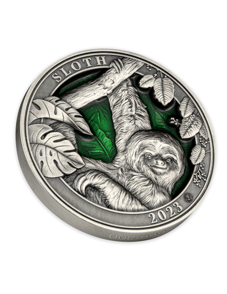 SLOTH Colours of Wildlife 3 Oz Silver Coin 5$ Barbados 2023 - Coins & More - Barbade