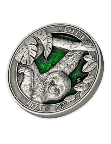 SLOTH Colours of Wildlife 3 Oz Silver Coin 5$ Barbados 2023 - Coins & More - Barbade