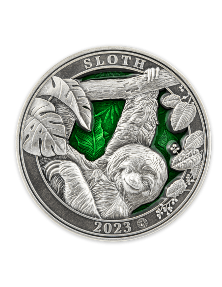 SLOTH Colours of Wildlife 3 Oz Silver Coin 5$ Barbados 2023 - Coins & More - Barbade