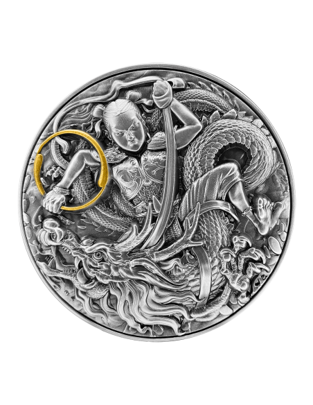 NE ZHA Kills The Dragon Kings Son 2 Oz Silver Coin 5$ Niue 2021 - Coins & More - Niue