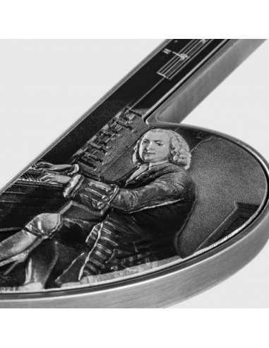 JOHANN SEBASTIAN BACH Musical b Note Shaped 1 Oz Silver Coin 5000 Francs Chad 2023 - Coins & More - Chad