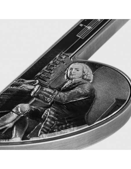 JOHANN SEBASTIAN BACH Musical b Note Shaped 1 Oz Silver Coin 5000 Francs Chad 2023 - Coins & More - Chad