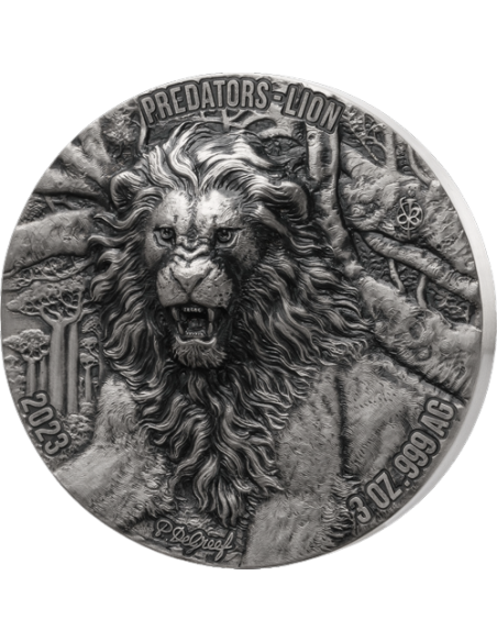 LION Predators series 3 Oz Silver Coin 5000 Francs Ivory Coast 2023 - Coins & More - Costa de Marfil