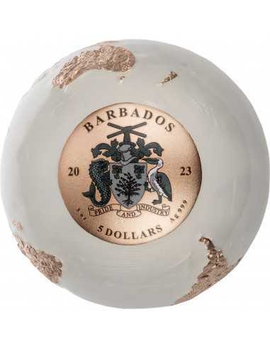 BRIGHT MARBLE Spherical 3 Oz Silver Coin 5$ Barbados 2023 - Coins & More - Barbade