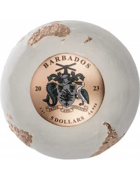 BRIGHT MARBLE Spherical 3 Oz Silver Coin 5$ Barbados 2023 - Coins & More - Barbade