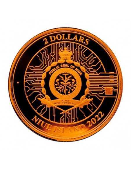 BITCOIN Red Orange Colorized 1 Oz Silver Coin 2$ Niue 2022 - Coins & More - Niue