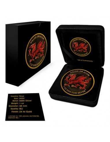 WELSH DRAGON Gold Gilded 1 Oz Silver Coin 2$ Niue 2022 - Coins & More - Niue