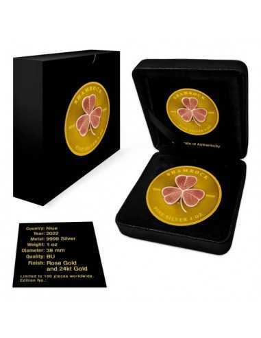 SHAMROCK Rose Gold Gilded 1 Oz Silver Coin 2$ Niue 2022 - Coins & More - Niue