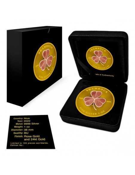 SHAMROCK Rose Gold Gilded 1 Oz Silver Coin 2$ Niue 2022 - Coins & More - Niue