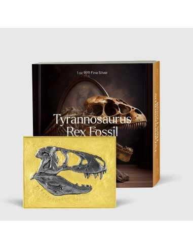 TYRANNOSAURUS REX FOSSIL Gilded 1 Oz Silver & 14 Oz Copper Coin 5000 Francs Chad 2023 - Coins & More - Tchad