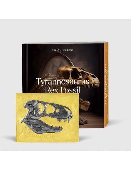TYRANNOSAURUS REX FOSSIL Gilded 1 Oz Silver & 14 Oz Copper Coin 5000 Francs Chad 2023 - Coins & More - Tchad