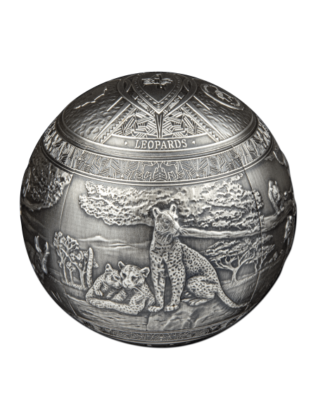 BIG FIVE LEOPARD Spherical 1 Kg Kilo Silver Coin 1000 Francs Djibouti 2023 - Coins & More - Afrique