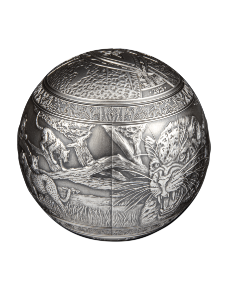 BIG FIVE LEOPARD Spherical 1 Kg Kilo Silver Coin 1000 Francs Djibouti 2023 - Coins & More - Afrique