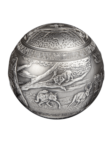 BIG FIVE LEOPARD Spherical 1 Kg Kilo Silver Coin 1000 Francs Djibouti 2023 - Coins & More - Afrique