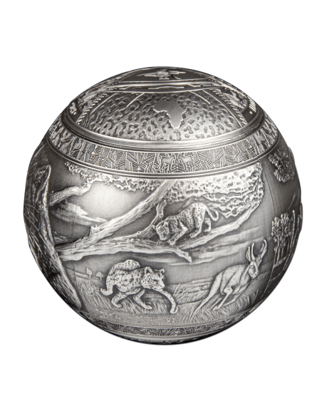 BIG FIVE LEOPARD Spherical 1 Kg Kilo Silver Coin 1000 Francs Djibouti 2023 - Coins & More - Afrique