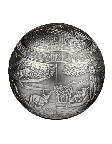 BIG FIVE LEOPARD Spherical 1 Kg Kilo Silver Coin 1000 Francs Djibouti 2023 - Coins & More - Afrique