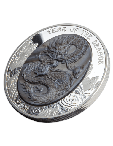 DRAGON Mother of Pearl Lunar Year 5 Oz Silver Coin 25$ Solomon Islands 2024 - Coins & More - Islas Salomón