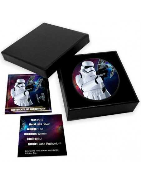 STORMTROOPER Star Wars Spaceship Ruthenium 1 Oz Silver Coin 2$ Niue 2018 - Coins & More - Niue