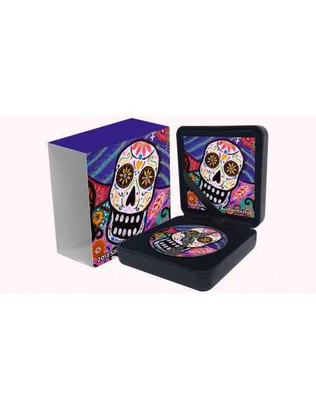 SUGAR SKULL MEXICAN FOLK ART 1 Oz Silver & Ruthenium plated Libertad coin Mexico 2018 - Coins & More - Messico