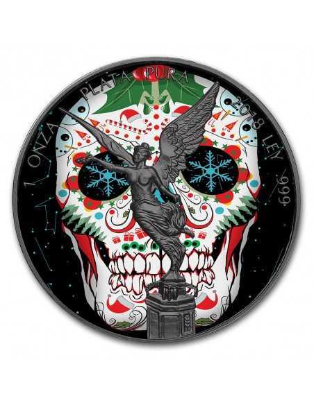 CHRISTMAS SKULL II 1 Oz Silver & Ruthenium plated Libertad coin Mexico 2018 - Coins & More - Messico