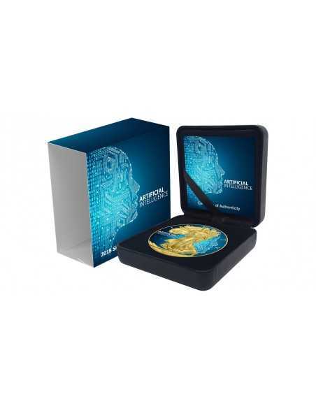 INTELLIGENCE ARTIFICIELLE I 1 Oz Silver & gold plated 1$ coin USA 2018 - Coins & More - Usa