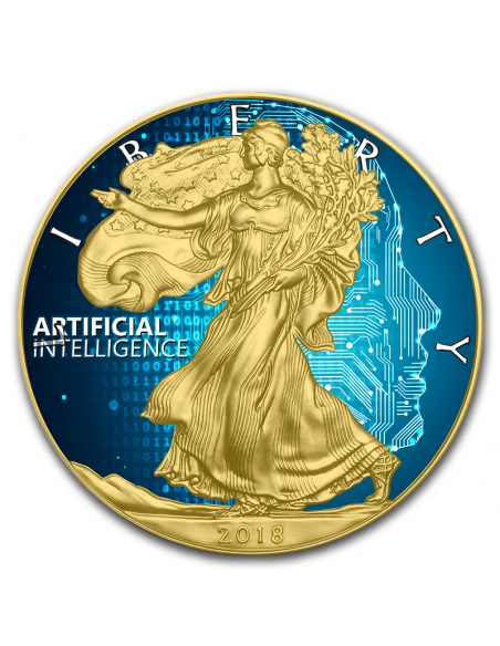 INTELLIGENCE ARTIFICIELLE I 1 Oz Silver & gold plated 1$ coin USA 2018 - Coins & More - Usa