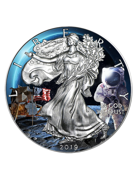 APOLLO 11 - 1 Oz Silver 1$ colorized coin USA 2019 - Coins & More - Usa