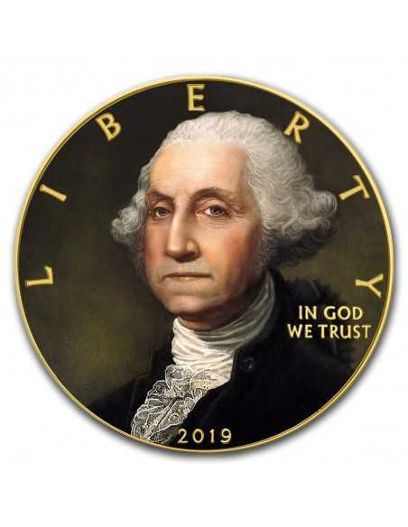 GEORGE WASHINGTON 1 Oz Silver & Gold plated 1$ colorized coin USA 2019 - Coins & More - Usa