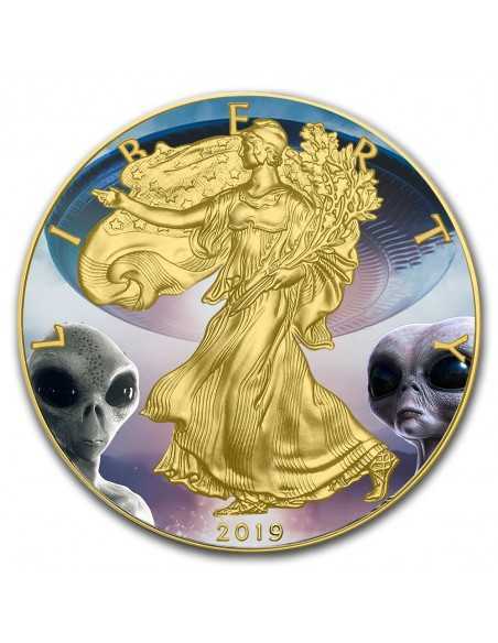 ZONE 51 - 1 Oz Silver & Gold plated 1$ colorized coin USA 2019 - Coins & More - Usa