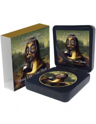 MONA LISA GAS MASK Leonardo Da Vinci CORONAVIRUS QUARANTINED ART 1$ 2020 1 oz Silver & gold plated coin - Coins & More - Usa